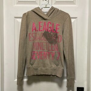 AMERICAN EAGLE | Graphic | Hooded | Long Sleeve | Brown/Pink |Sweatshirt |Size M
